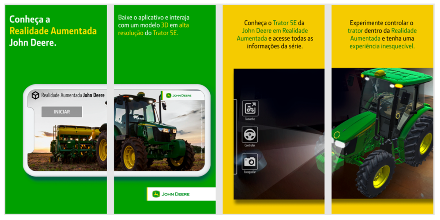 Aplicativo John Deere AR posicionando um trator